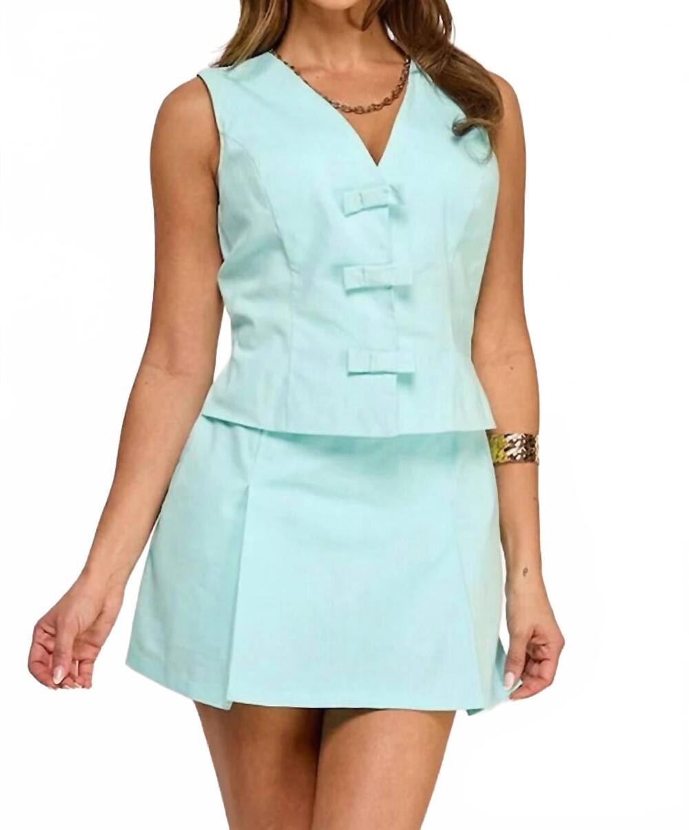 NEW MILK & HONEY karla bow detail vest & skort set in aqua blue